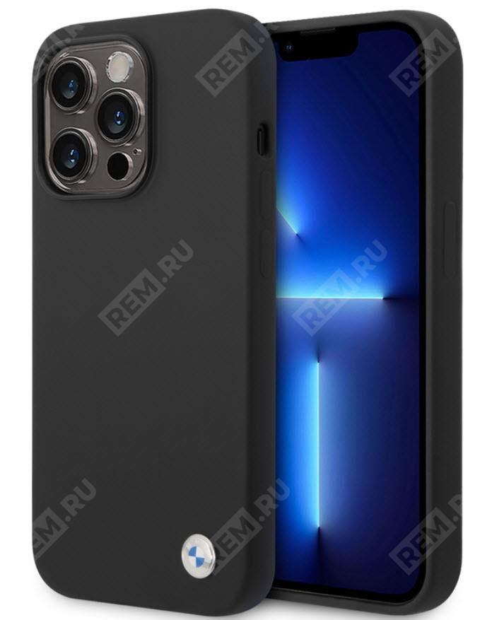 J5200000661  силиконовый чехол bmw metal logo black для iphone 14 pro (фото 1)