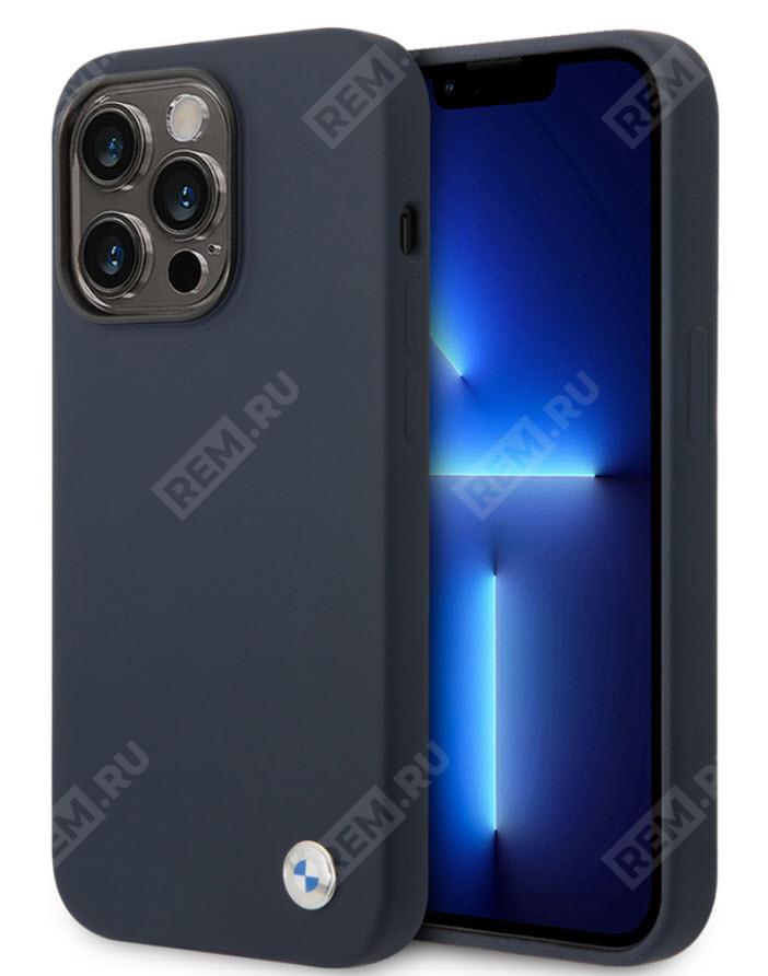  J5200000665  силиконовый чехол bmw metal logo navy для iphone 14 pro (фото 1)