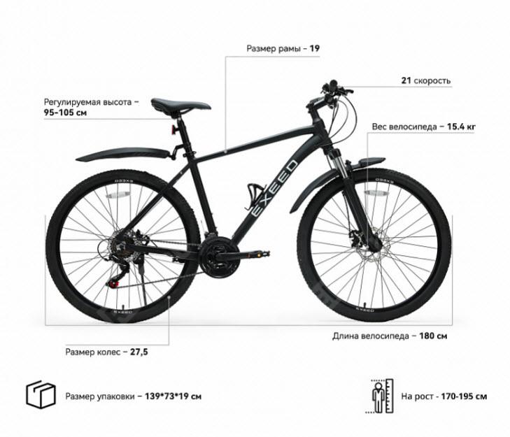  LSDBIKE04-E  велосипед exeed, рама алюминий 19'', колёса 27,5''(черный матовый) (фото 3)