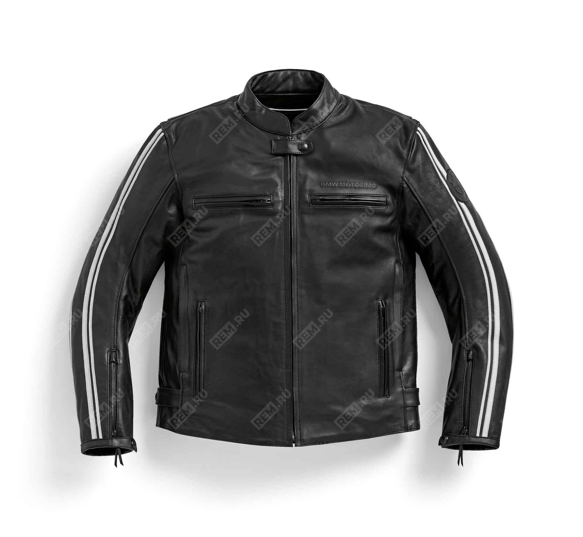  76121541033  куртка мужская кожаная twinstripes черная, размер m, slim fit  (фото 1)